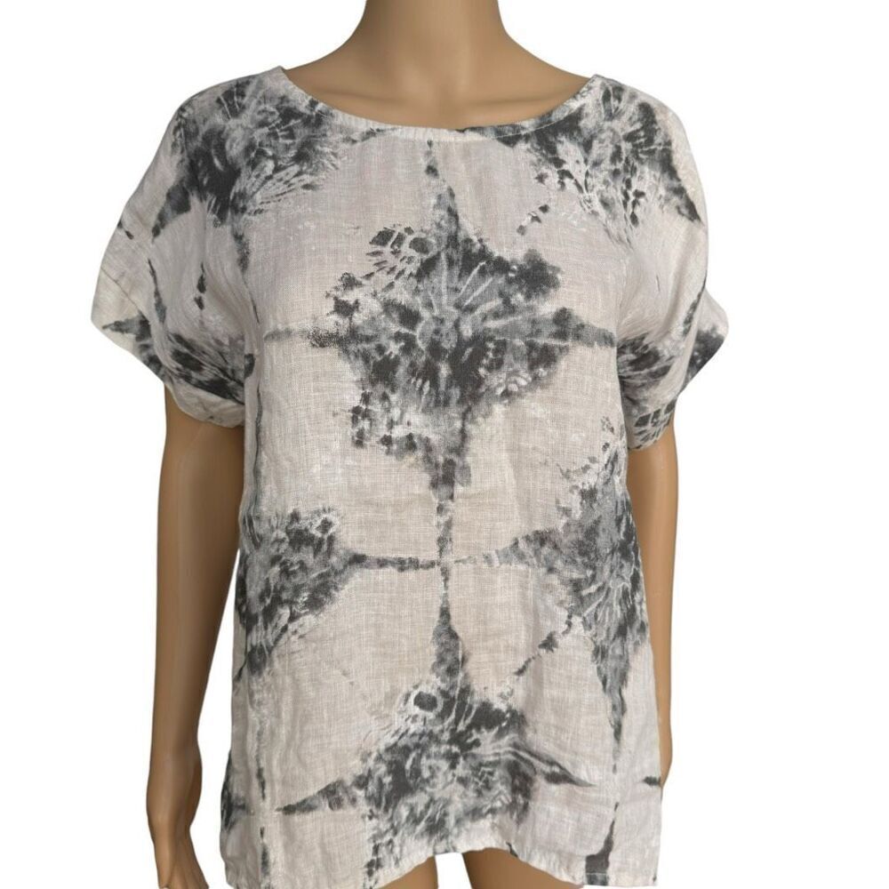 BELLAMBRA Italy 100% Linen Boxy oversized Artsy Splash Abstract Summer Top S